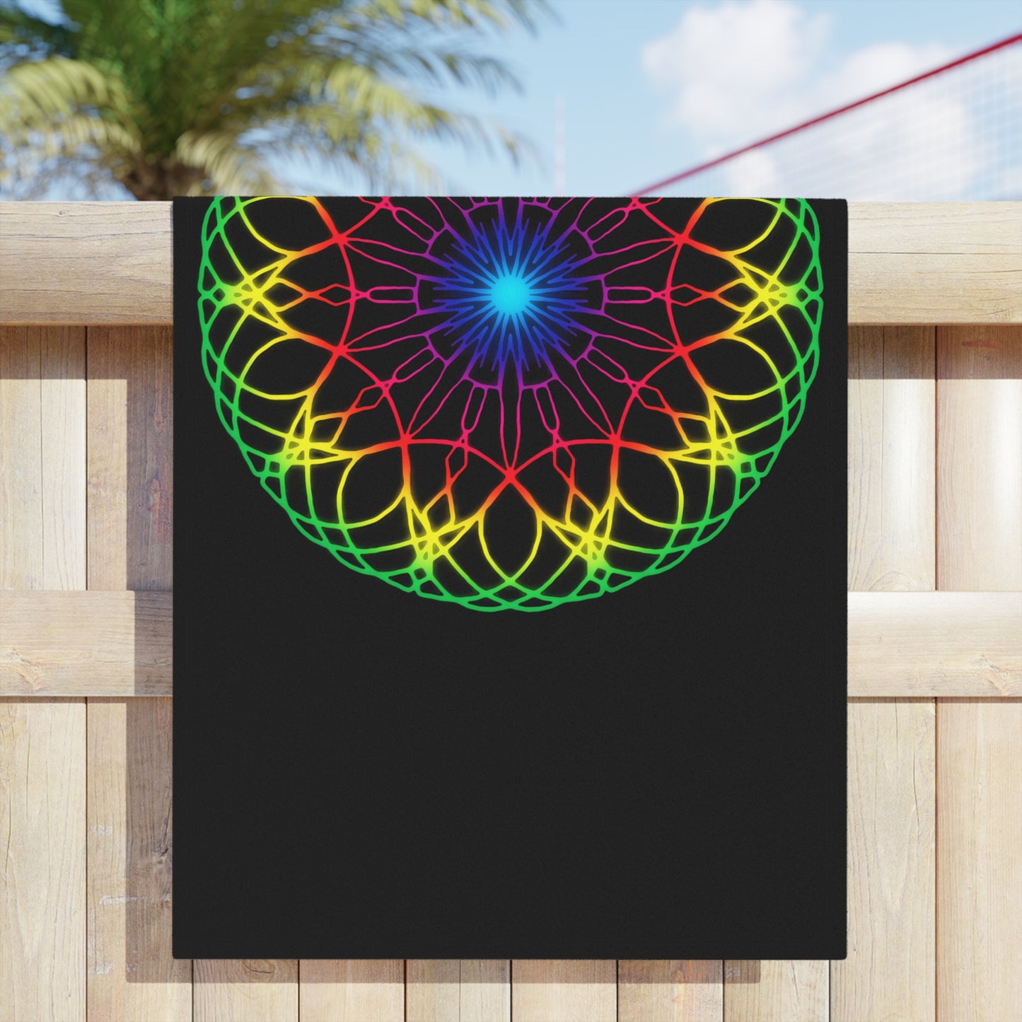 Neon Psychedelic Rainbow Mandala Beach Towel