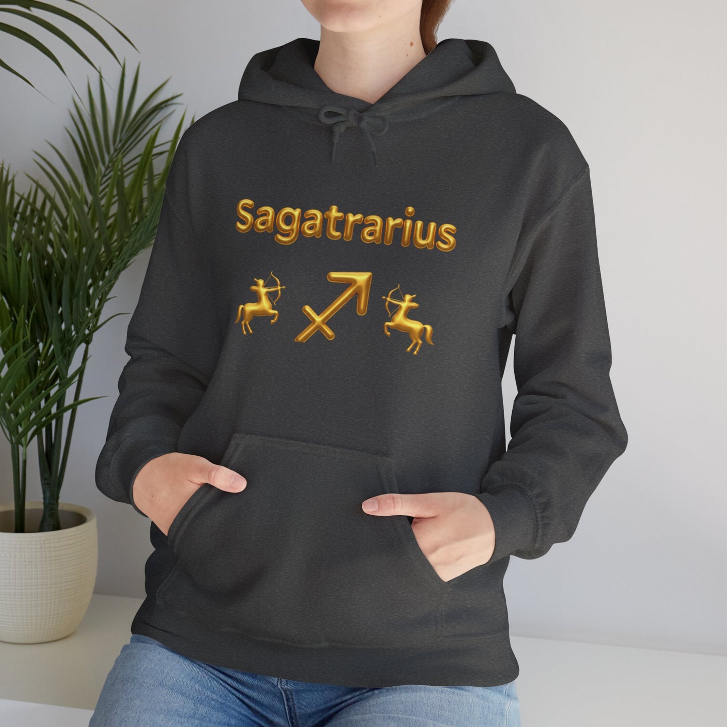 Sagittarius Zodiac Hoodie – Gold Archer Symbols & Astrological Wheel Back Print
