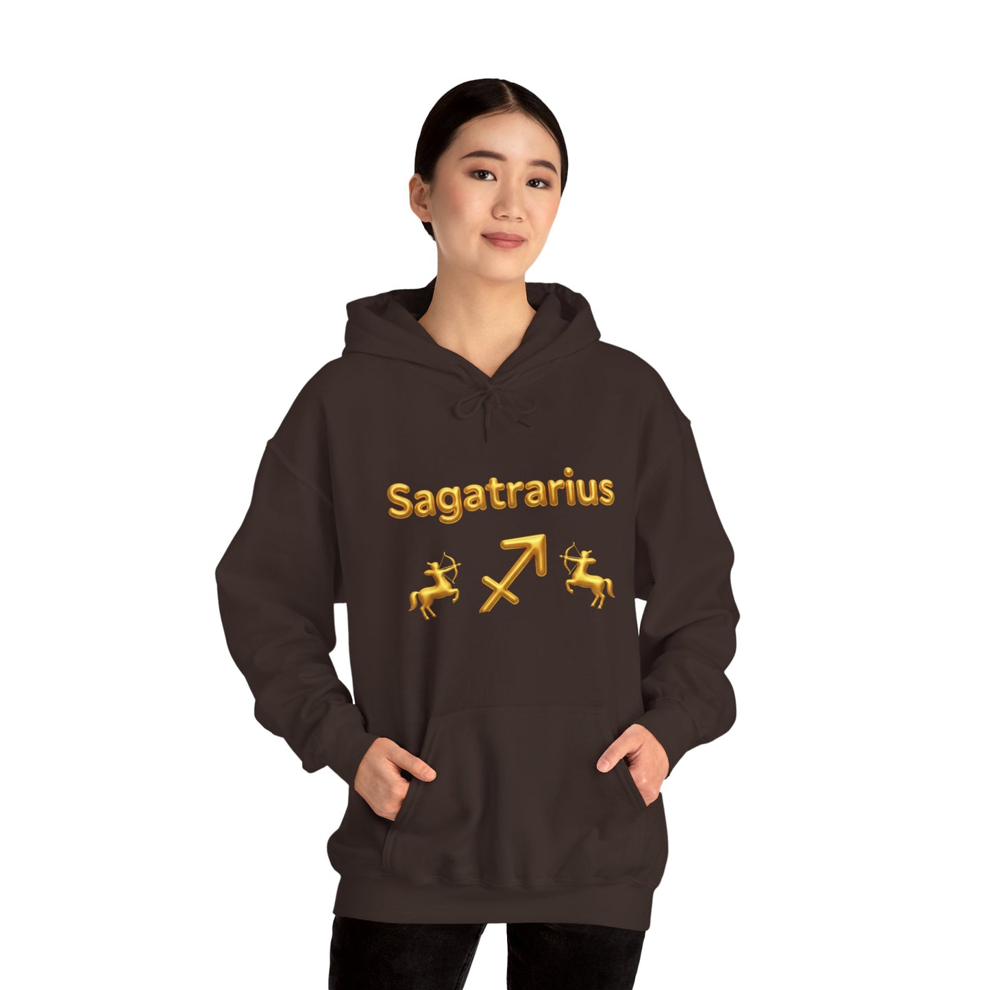 Sagittarius Zodiac Hoodie – Gold Archer Symbols & Astrological Wheel Back Print
