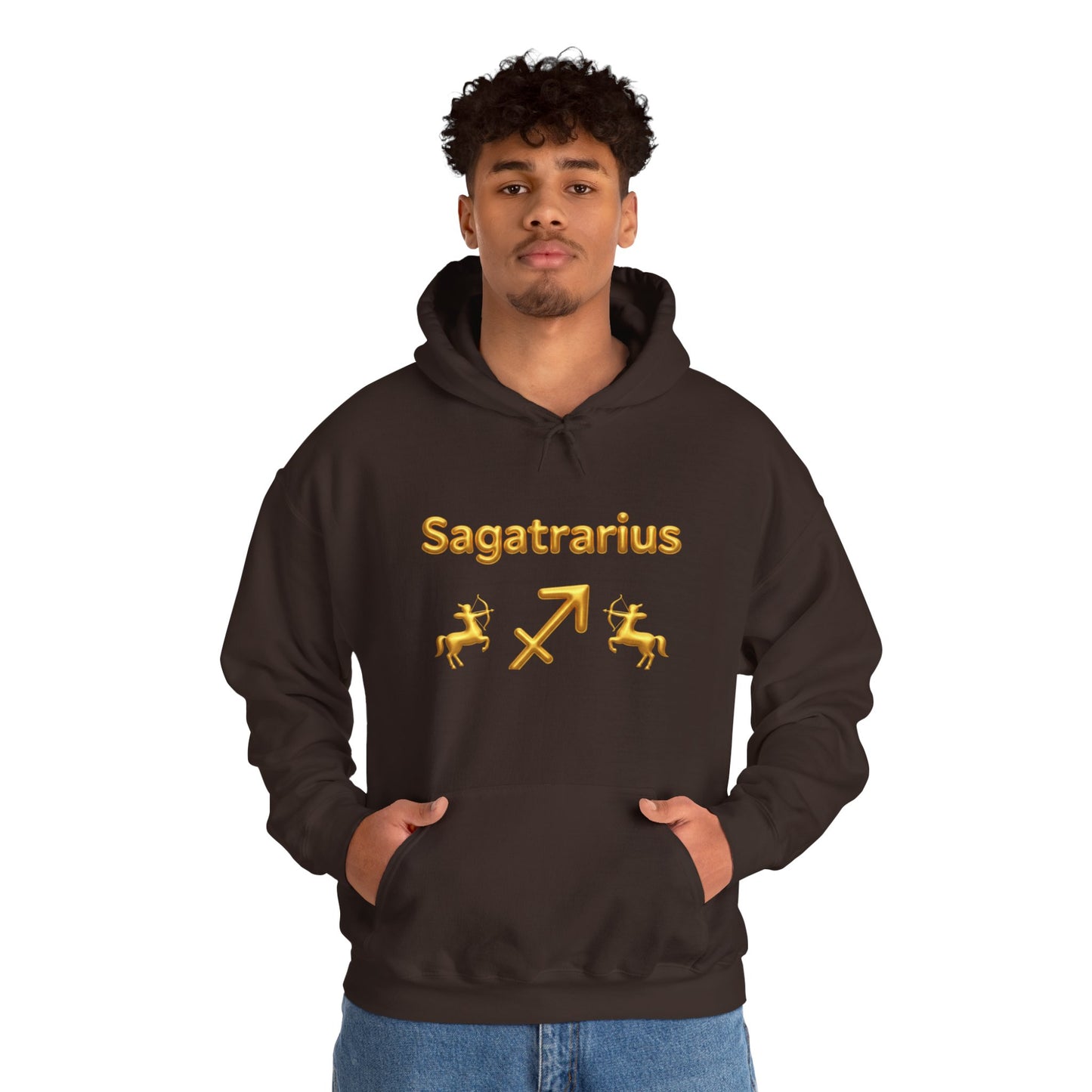 Sagittarius Zodiac Hoodie – Gold Archer Symbols & Astrological Wheel Back Print