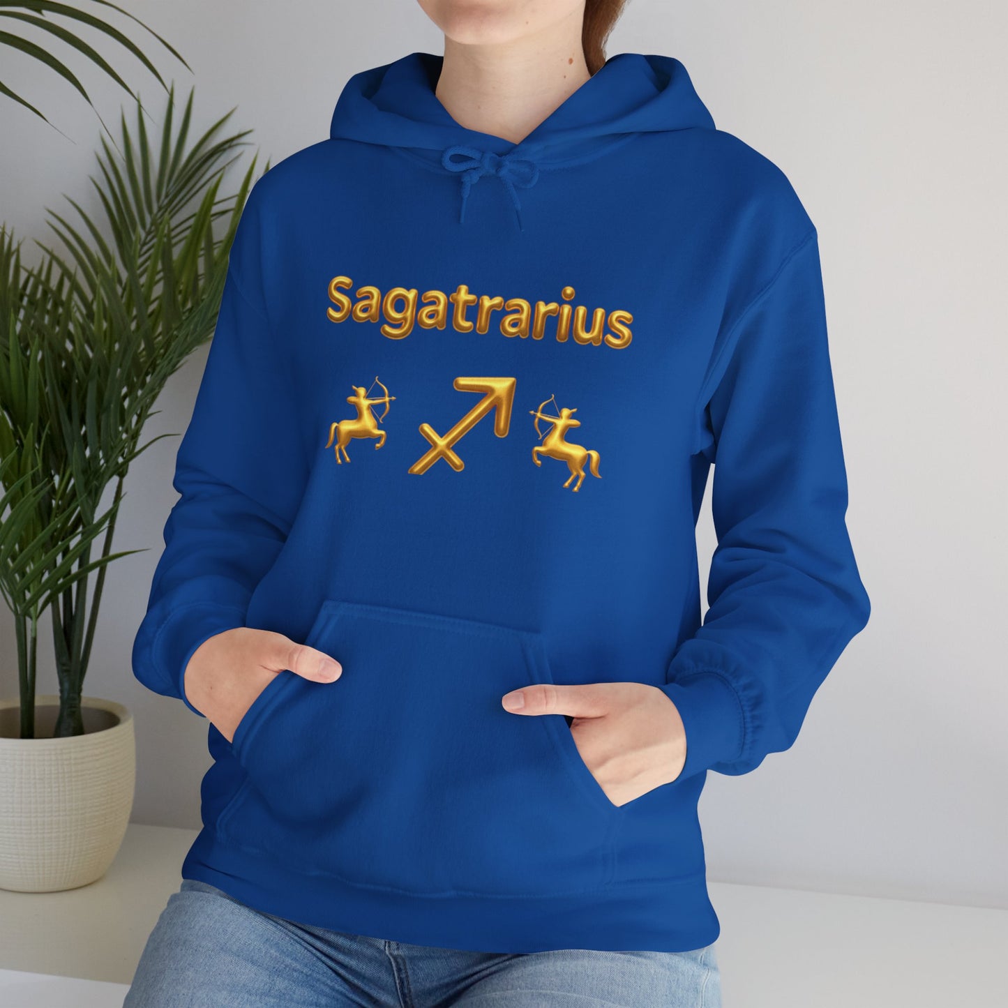 Sagittarius Zodiac Hoodie – Gold Archer Symbols & Astrological Wheel Back Print