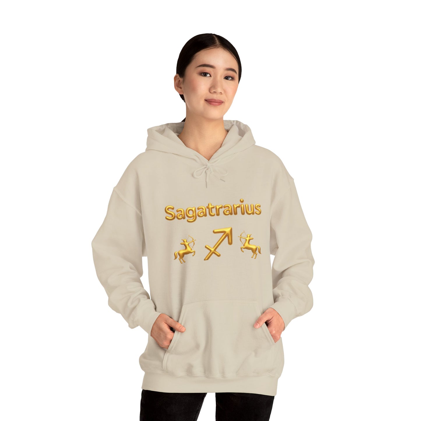 Sagittarius Zodiac Hoodie – Gold Archer Symbols & Astrological Wheel Back Print