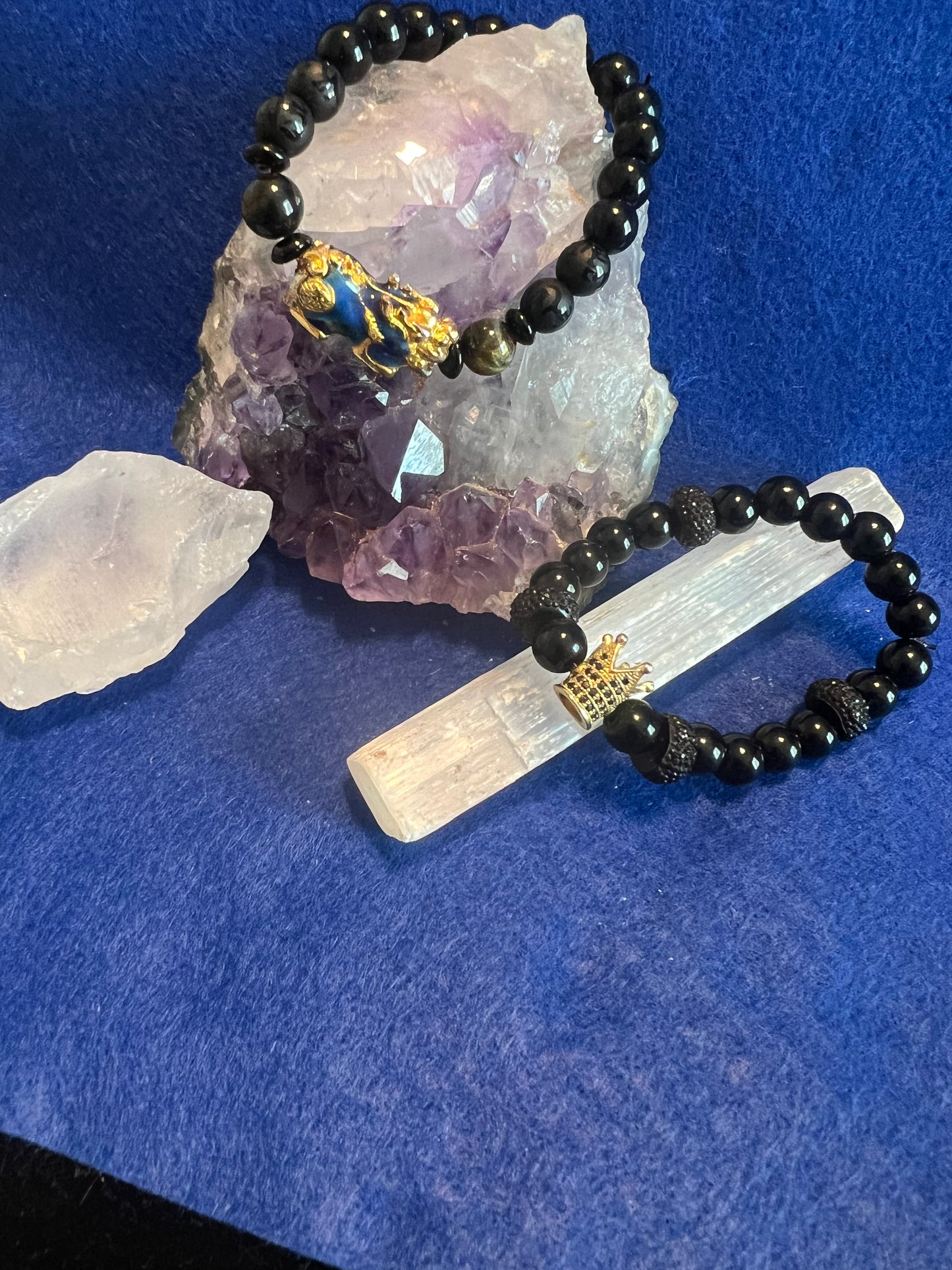 Black Onyx Braclets with Various Charms