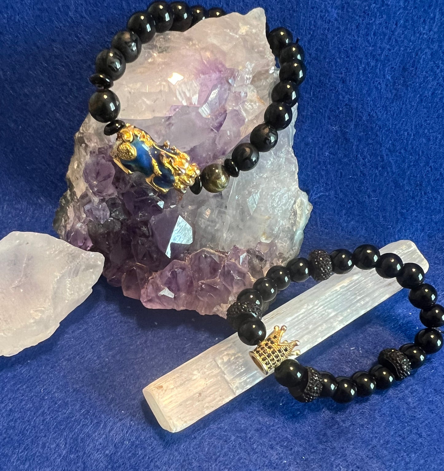 Black Onyx Braclets with Various Charms