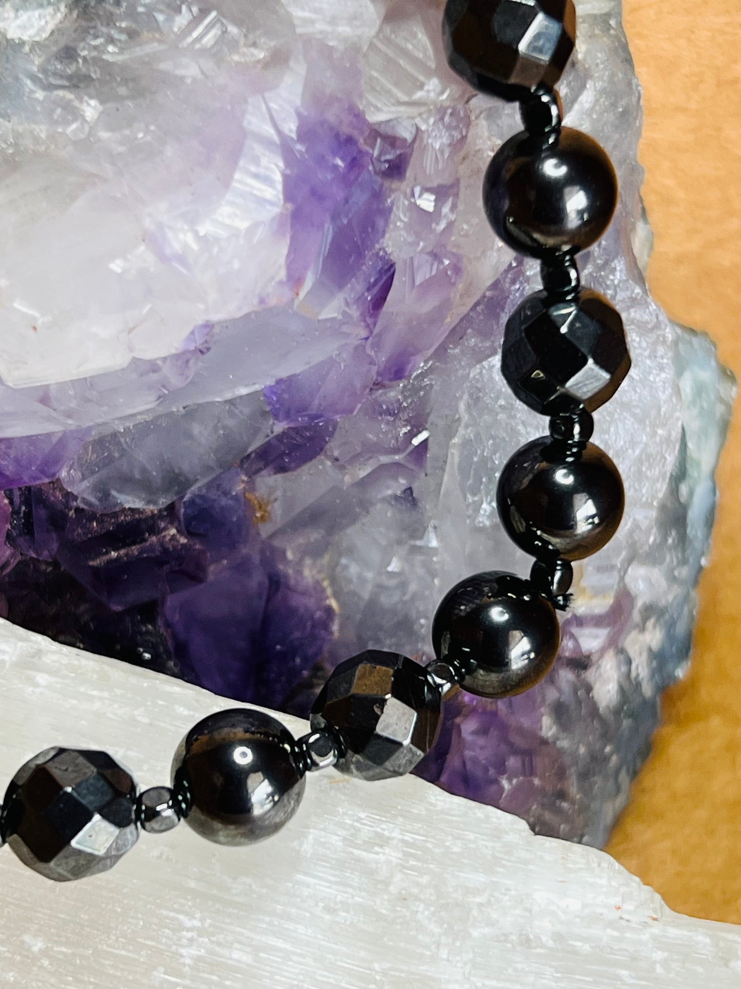Round and Faceted Hematite Bracelet