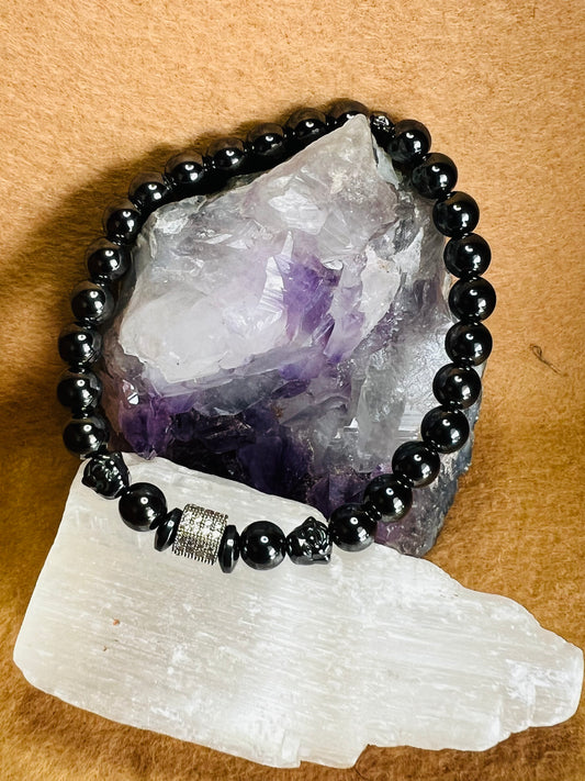 Round Hematite Braclet with Crystal Centerpiece