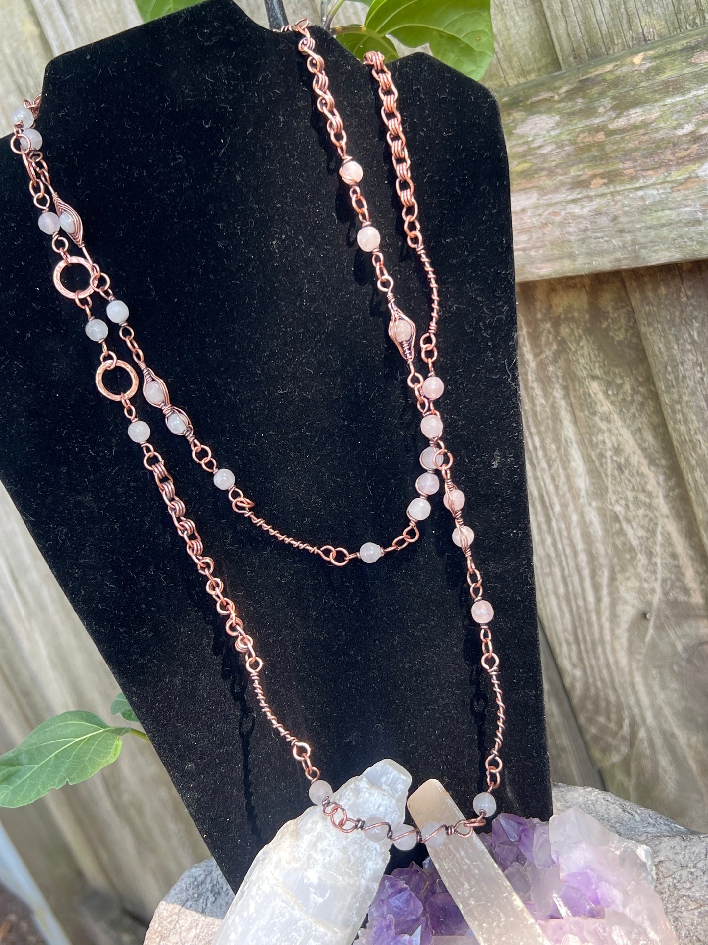 Rose Quartz and Copper Lanyard necklace
