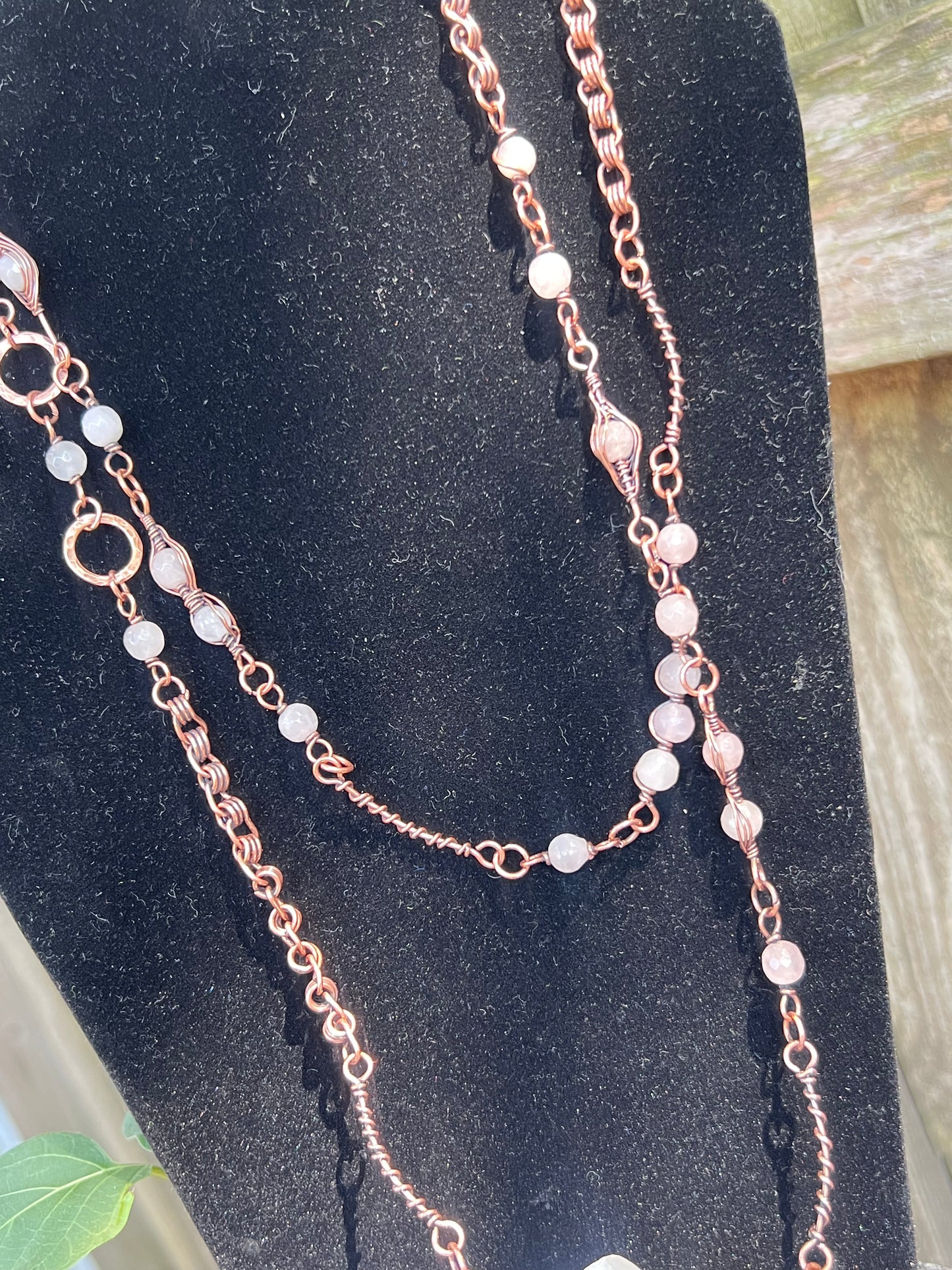 Rose Quartz and Copper Lanyard necklace