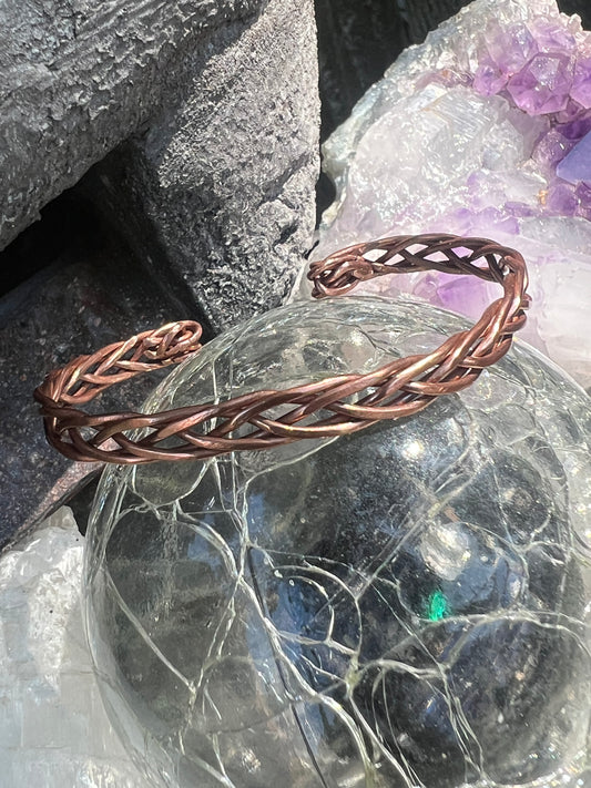 Braided, pure copper adjustable bangle