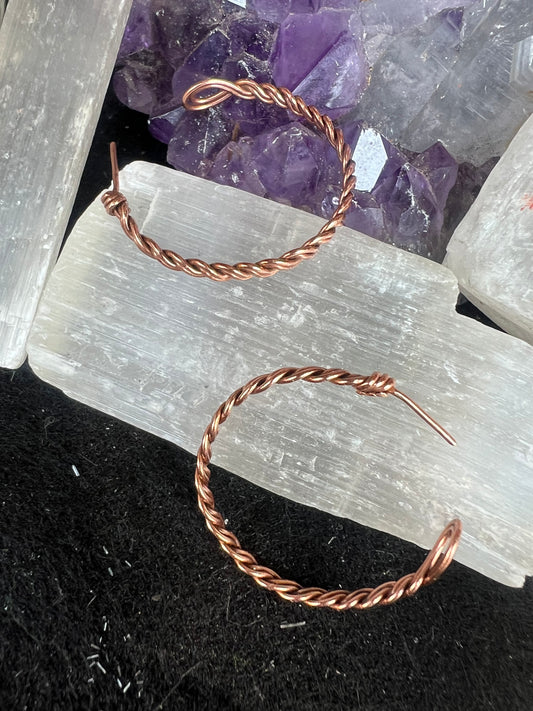 Twisted hoop, pure copper earrings