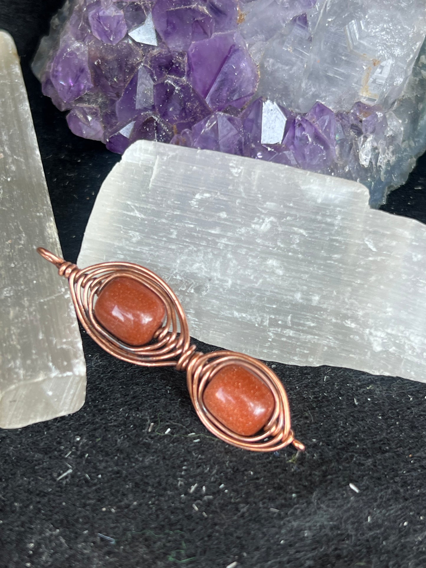 Golden moonstone and rose, quartz earring, and pendant set