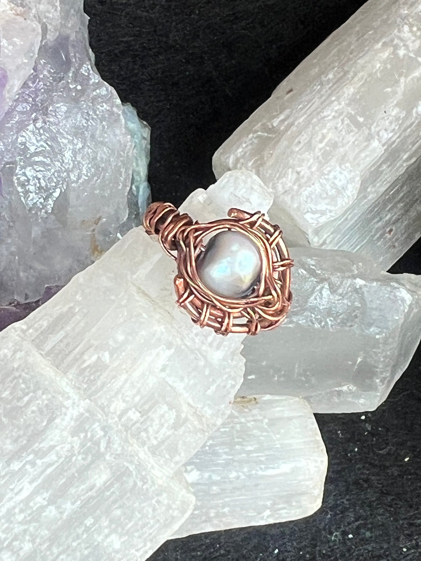 Pearl Basket Copper Ring