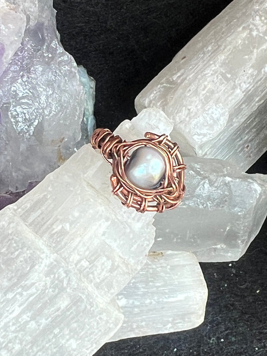 Pearl Basket Copper Ring