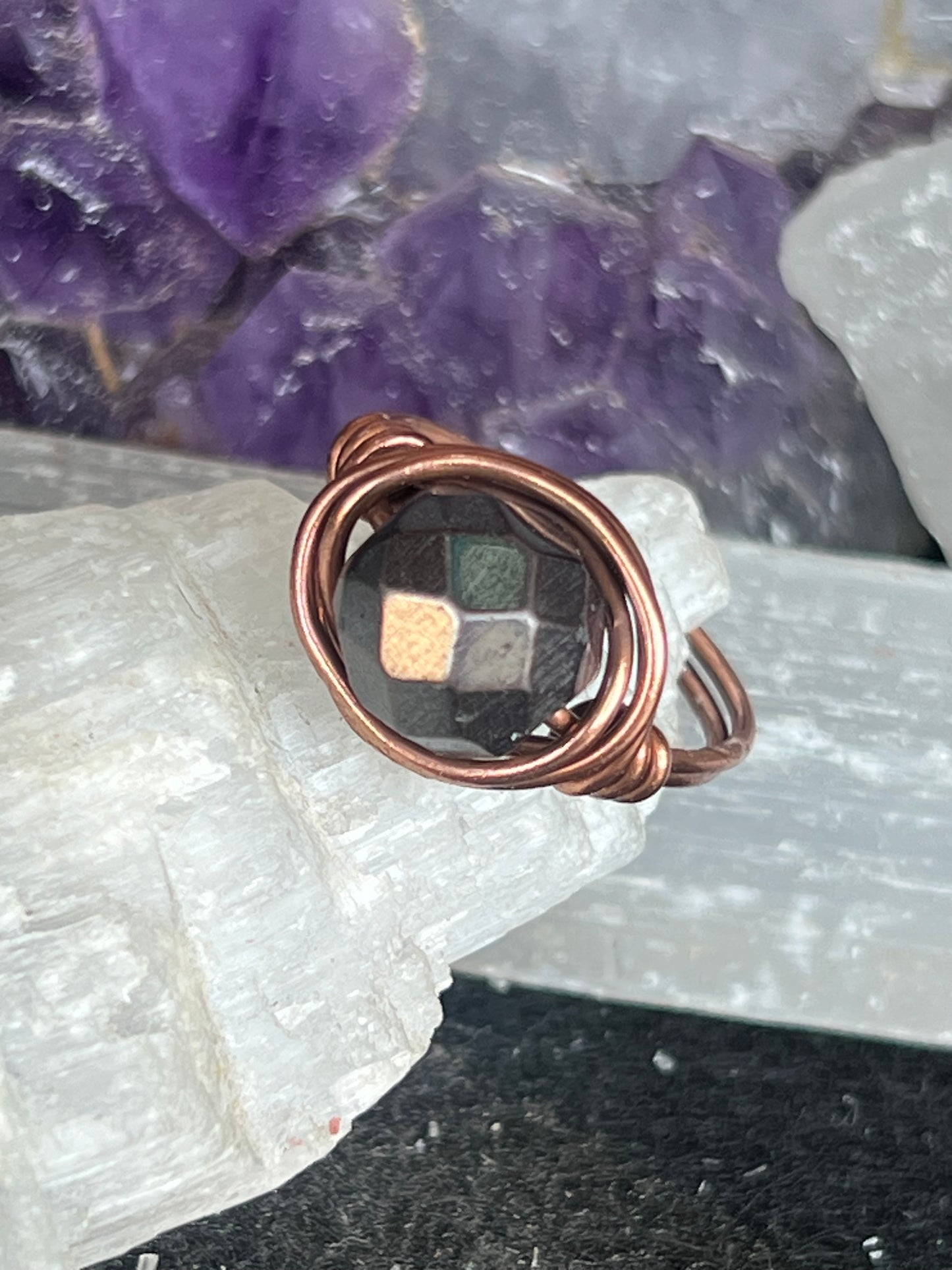 Hematite and copper ring